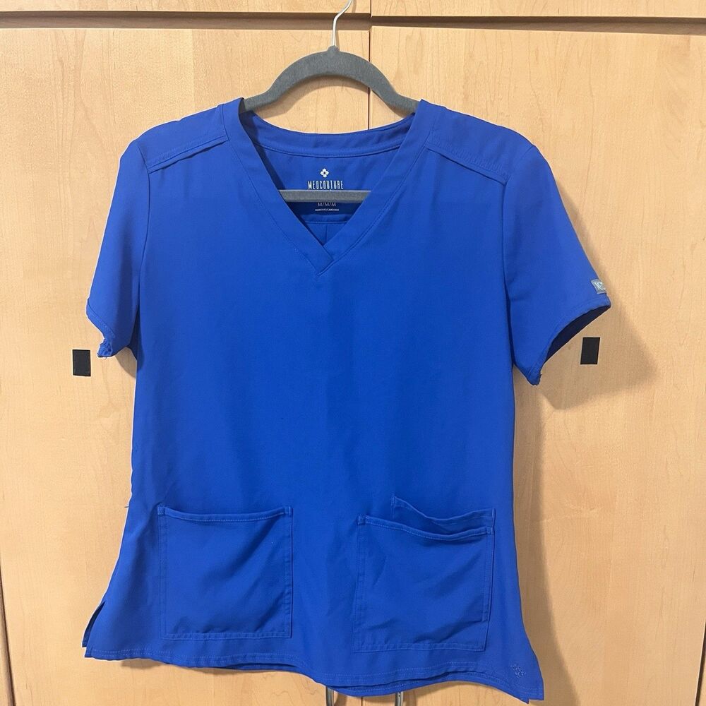 Med Couture Women’s Medium Scrub Top Royal Blue Excellent Pre-owned